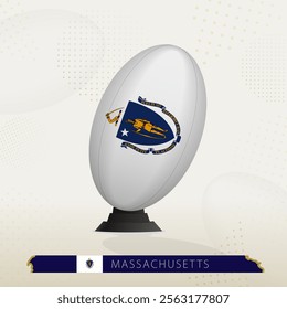 Massachusetts Rugby Ball on Rugby Kicking Tees with Modern Design. Illustration perfect for sports, national pride, and rugby-related projects.