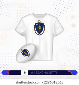 Massachusetts rugby jersey with rugby ball of Massachusetts on abstract sport background. Jersey design.
