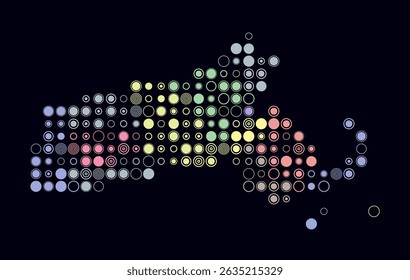 Massachusetts, shape of the state build of colored cells. Digital style map of the Massachusetts on dark background. Large size circle blocks. Beautiful vector illustration.