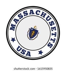 Massachusetts sign. Round US state logo with flag of Massachusetts. Vector illustration.