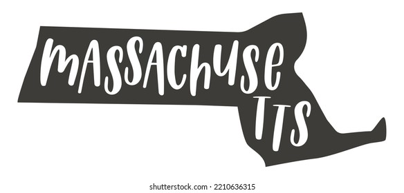 Massachusetts silhouette state. Massachusetts map with text script. Vector outline Isolated illustratuon on a white background. Massachusetts USA map for poster, banner, t-shirt, tee.