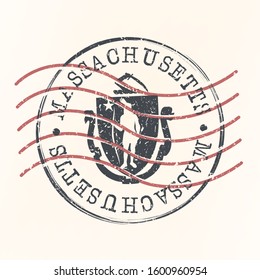 Massachusetts Stamp Postal. Silhouette Seal. Passport Round Design. Vector Icon. Design Retro Travel. National Symbol.