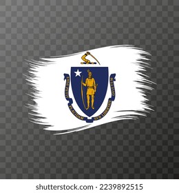 Bandera del estado de Massachusetts con estilo de brocha sobre fondo transparente. Ilustración vectorial.