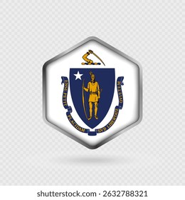 Ícone da Bandeira do Estado de Massachusetts em forma de hexágono.
