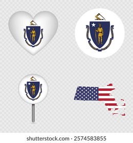 Massachusetts State Flag Icons Pack. Vector illustration.