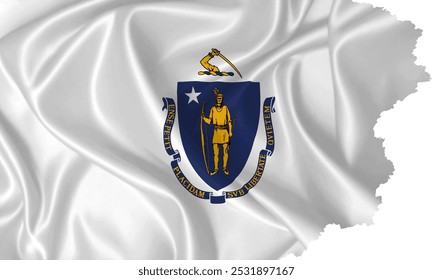 Massachusetts State flag vector with torn edges on a transparent background