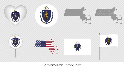 Massachusetts State Flags and Maps Icon Pack.