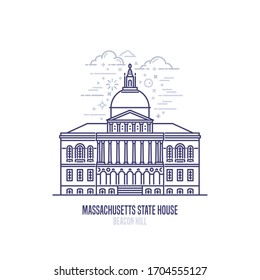 Massachusetts State House located in Beacon Hill city. The seat of government for the U.S. state of Massachusetts. The great example of Federal architecture. City sight linear vector icon