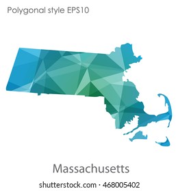 Massachusetts state map in geometric polygonal style.Abstract gems triangle,modern design background. Vector illustration EPS10