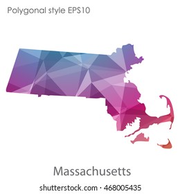 Massachusetts state map in geometric polygonal style.Abstract gems triangle,modern design background. Vector illustration EPS10