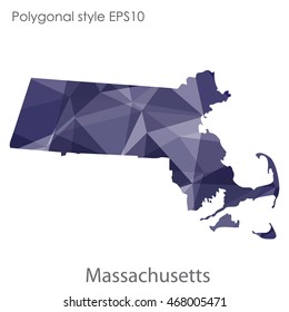 Massachusetts state map in geometric polygonal style.Abstract gems triangle,modern design background. Vector illustration EPS10