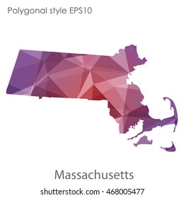 Massachusetts state map in geometric polygonal style.Abstract gems triangle,modern design background. Vector illustration EPS10