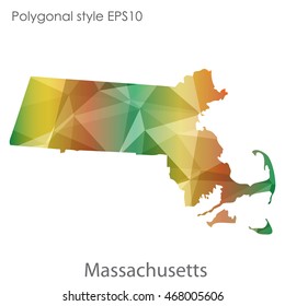 Massachusetts state map in geometric polygonal style.Abstract gems triangle,modern design background. Vector illustration EPS10