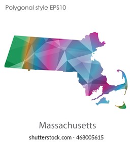 Massachusetts state map in geometric polygonal style.Abstract gems triangle,modern design background. Vector illustration EPS10