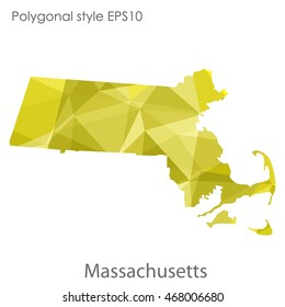 Massachusetts state map in geometric polygonal style.Abstract gems triangle,modern design background. Vector illustration EPS10