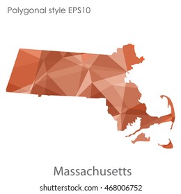 Massachusetts state map in geometric polygonal style.Abstract gems triangle,modern design background. Vector illustration EPS10