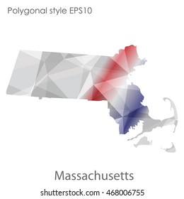 Massachusetts state map in geometric polygonal style.Abstract gems triangle,modern design background. Vector illustration EPS10