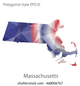 Massachusetts state map in geometric polygonal style.Abstract gems triangle,modern design background. Vector illustration EPS10
