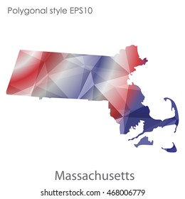 Massachusetts state map in geometric polygonal style.Abstract gems triangle,modern design background. Vector illustration EPS10