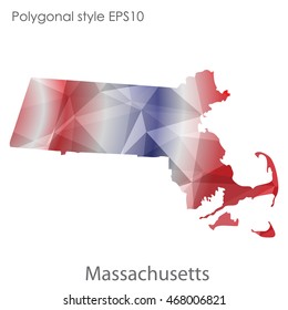Massachusetts state map in geometric polygonal style.Abstract gems triangle,modern design background. Vector illustration EPS10