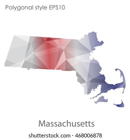 Massachusetts state map in geometric polygonal style.Abstract gems triangle,modern design background. Vector illustration EPS10