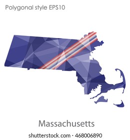 Massachusetts state map in geometric polygonal style.Abstract gems triangle,modern design background. Vector illustration EPS10