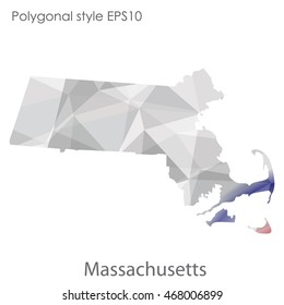 Massachusetts state map in geometric polygonal style.Abstract gems triangle,modern design background. Vector illustration EPS10