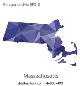 Massachusetts state map in geometric polygonal style.Abstract gems triangle,modern design background. Vector illustration EPS10