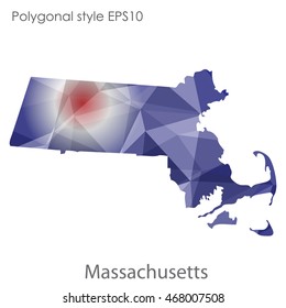 Massachusetts state map in geometric polygonal style.Abstract gems triangle,modern design background. Vector illustration EPS10