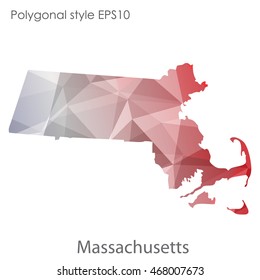 Massachusetts state map in geometric polygonal style.Abstract gems triangle,modern design background. Vector illustration EPS10