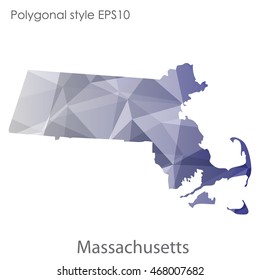 Massachusetts state map in geometric polygonal style.Abstract gems triangle,modern design background. Vector illustration EPS10