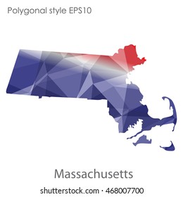 Massachusetts state map in geometric polygonal style.Abstract gems triangle,modern design background. Vector illustration EPS10