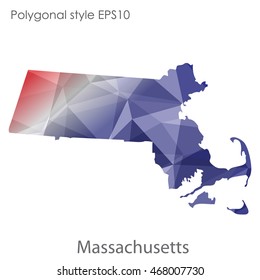 Massachusetts state map in geometric polygonal style.Abstract gems triangle,modern design background. Vector illustration EPS10