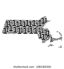 Massachusetts State Map mosaic icon of one and zero digits in variable sizes. Vector digits are united into Massachusetts State Map mosaic design concept.