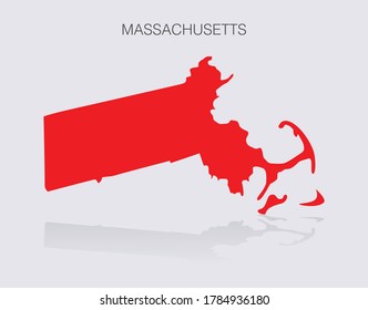 Esbozo de Mapa Estatal de Massachusetts aislado para infografías y medios de noticias. Rojo republicano para las elecciones políticas en los Estados Unidos de América.