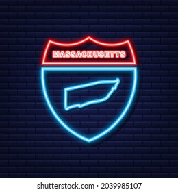 Massachusetts state map outline neon icon. Vector illustration.