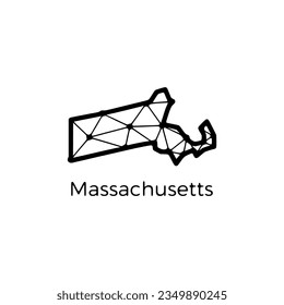Massachusetts state map polygonal illustration made of lines and dots, isolated on white background. US state low poly design