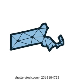 Massachusetts state map polygonal illustration made of lines and dots, isolated on white background. US state low poly design