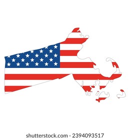 Massachusetts State map with USA flag. USA map