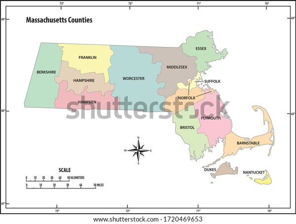 Massachusetts State Outline Administrative Political Vector Stock ...