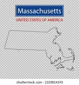 Massachusetts State Skizze Karte auf transparentem Hintergrund, US-amerikanische Linie Symbol, Karte Grenzen des US-Bundesstaates Massachusetts.
