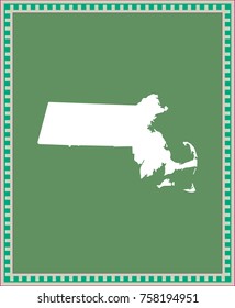 Massachusetts state of USA map vector outline illustration in green background with creative frame design