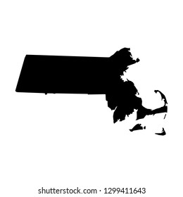 Massachusetts, state of USA - solid black silhouette map of country area. Simple flat vector illustration.