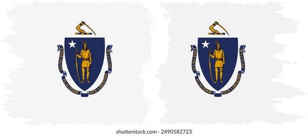 Massachusetts and Massachusetts states grunge brush flags connection, vector