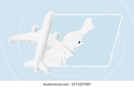 Massachusetts Travel Illustration with Plane and National Flag. Ideal for travel agencies, promotional materials, or geographic content related to Massachusetts.