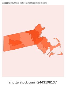 Massachusetts, United States. Simple vector map. State shape. Solid regions style. Border of Massachusetts. Vector illustration.