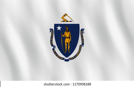 Bandera estatal de Massachusetts con efecto ondulado, proporción oficial.