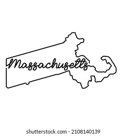 Massachusetts US state outline map with the handwritten state name. Continuous line drawing of patriotic home sign. A love for a small homeland. T-shirt print idea. Vector illustration.