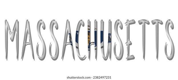 MASSACHUSETTS USA flag text font, 3D MASSACHUSETTS flag colorful background, MASSACHUSETTS flag vector illustration