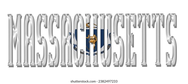 MASSACHUSETTS USA flag text font, 3D MASSACHUSETTS flag colorful background, MASSACHUSETTS flag vector illustration
